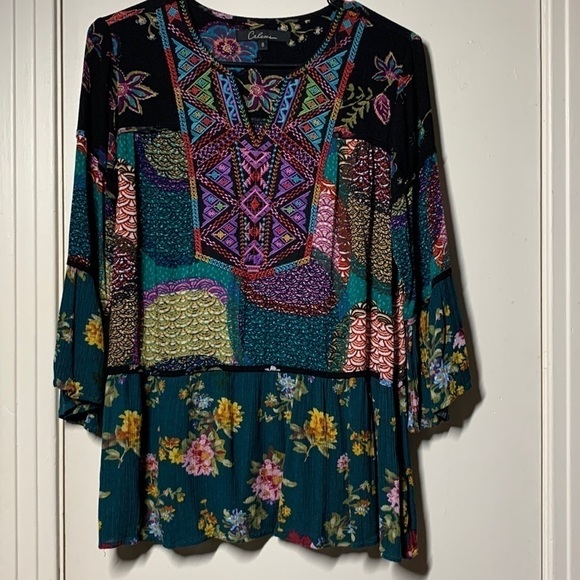 caleaas Tops - Caleaas Multi Pattern Embroidered Top, S